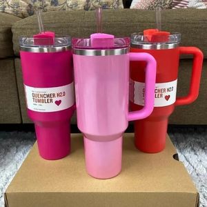 Cosmo Pink Tumblers Winter PINK Shimmery LIMITED EDITION 40 oz Tumblers 40oz Mugs Lid Straw Big Capacity Beer Water Bottle Valentines Day Gift Pink Parade