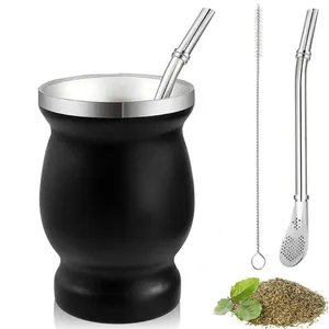 Bouteilles d'eau Yerba Mate Gift Set en acier inoxydable tasse avec Bombilla tasse à thé Double mur Gourde de forme Kit pour antioxydant