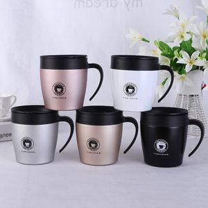 Taza de agua con logotipo personalizado, taza de café aislada de 330ML con asa, taza de café de 12oz con aislamiento al vacío de acero inoxidable con cuchara para oficina EEA291