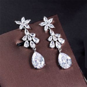Water Drop Diamond Earring Designer for Woman Wedding Engagement Party White Aaa Zirconia Copper Luxury Charm Long Boucles d'oreilles