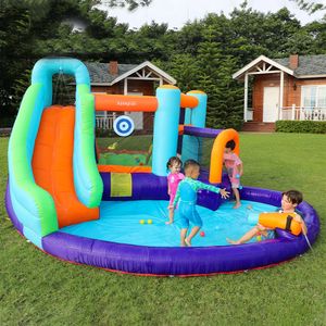 Waterpark Opblaasbare Glijbaan Springkasteel Bounce House met Blower Ball Dart Splashing Gun Peuter Bouncy House Jumper for Kids Indoor Outdoor Play Fun Klein speelgoed