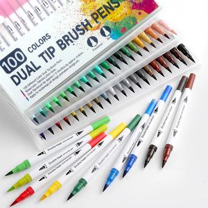 Stylos pinceau aquarelle 12/60//100/120 pièces stylo marqueur pinceau double pointe marqueurs d'art aquarelle à doublure Fine pour colorier dessin peinture marqueurs de croquis 231202