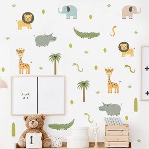 Aquarelle mignon dessin animé safari animaux hippopotame éléphant pépinière Stickers muraux pour enfants chambre chambre décor Stickers muraux papier peint