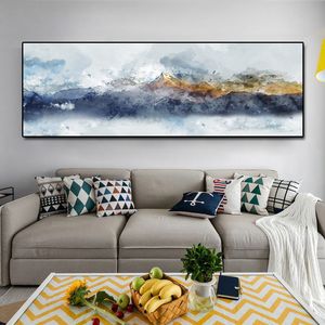 Acuarela amarilla y bule montaña lienzo pintura moderna decorativa pared cuadros abstracto decoración del hogar pintura impresiones sin marco 210310