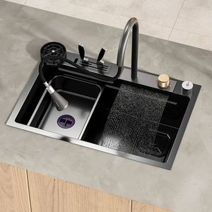 Évier de cuisine cascade Nano 304 évier en acier inoxydable grand bol unique robinet cascade lavabo multifonctionnel moderne