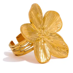 Grand anneau ouvert en or jaune 14 carats pour femmes, étanche, tendance, bijoux de fête d'été