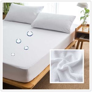 Sábana bajera impermeable para cama, tela de felpa de algodón, sábana transpirable impermeable con funda de colchón de felpa blanca elástica, Sábana 210626