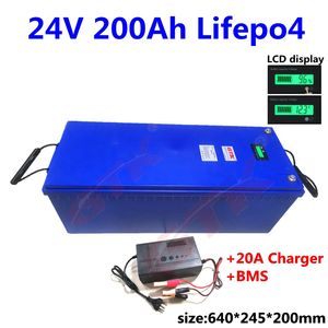 Paquete de batería de hierro y litio Lifepo4 24v 200ah a prueba de agua BMS 8s para motor de arrastre Caravanas almacenamiento de energía rv + cargador 20A