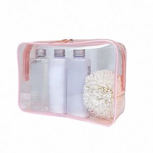 Bolsas de maquillaje de viaje rosa a prueba de agua, almacenamiento con cremallera de viaje, bolsa de cosméticos transparente para mujer, organizador de baño, bolsa de aseo transparente k2mJ #