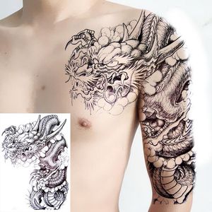 Tatuaje temporal a prueba de agua pegatina brazo hombro calavera grande tatuaje de la vieja escuela pegatinas dragón grandes tatuajes falsos para hombres y mujeres