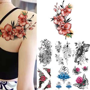 Autocollant de tatouage temporaire étanche couleur noire fleur Flash faux tatouages henné Mandala corps Art bras manches femmes hommes