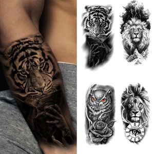 Autocollant de tatouage temporaire étanche Lion fleur tigre hibou homme corps Art bras jambe faux mode femme tatouages amovible
