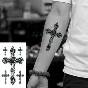 Autocollants de tatouage temporaires imperméables croix Tribal Totem faux Tatto Flash Tatoo Tatouage cou main arrière pied pour fille femmes hommes