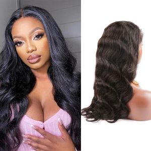 Vente de vagues Body Front humain Pré-cueilled 13x6 HD Frontal Natural Black Wigs pour femmes Cheveux Full Lace W 604 Al Wigs AL