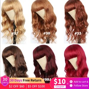 Wavy Human Hair Body Wave Wigs with Bangs Brésilien 9a Remy Hair Full Machine Wigs Blonde Brown Red Wig 16-28 pouces 150% Euphoria