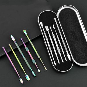 Kits d'outils de bâton de cire Dabber Accessoires de fumée Rainbow Dipper Manucure Pipe à fumer Bong Nettoyant pour tabac Vaporisateur Stylo Atomiseur Huiles Enail Dry Herb Dab Nail Sets