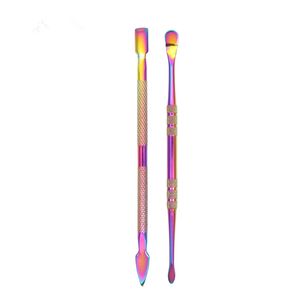 Cire dabber outils atomiseur réservoir en acier inoxydable arc-en-ciel argent long pot pelle en forme de fumer dab outil bâton cuillère oreille choisir pour herbe sèche titane clou DHL