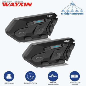 WAYXIN R6s Casque Casque Moto Interphone 6 Riders Casque Mains Libres Communication Interphone 1200m BT 5.0 MP3 GPS Étanche Q230830