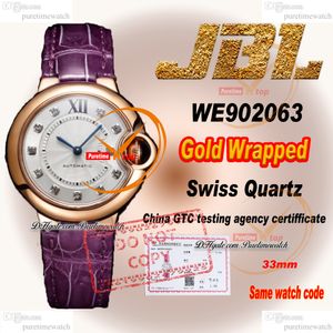 WE902063 Swiss Quartz Womens Watch JBLF 33 mm Emballage 18K Rose Gold Case Silver Diamonds Markers Purple Croc Strap Super Edition Ladies Lady Puretime Ptcar