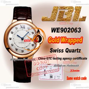 WE902063 Swiss Quartz Womens Watch JBLF 33 mm Emballage 18k Rose Gold Case Silver Diamonds Markers Brown Croc Strap Super Edition Ladies Lady Puretime Ptcar