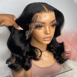 Wear and Go Perruque sans colle Loose Deep Wave 13X4 Court Bob Transparent Lace Closure Perruques Brésilienne Couleur Naturelle Simulation Perruque de Cheveux Humains