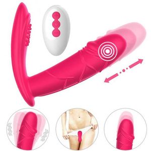 Wearable Panty Vibrator Wireless Remote Automatic Thrusting Dildo Vibrador G-Spot Clitoris Stimulate Adult Toy para mujer Q0602316n
