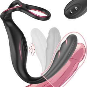 Masseur de prostate portable avec anneau de bite à balle entièrement flexible vibratrice anale Taint teaser avec 13 vibrations de vibration à distance silencieuses Toys sexuels pour adultes hommes (noir)