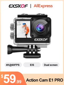 Weatherproof Cameras 4K 60FPS Action Camera EXSKOF E1 PRO 4K 60FPS 4x Digital Zoom WIFI Waterproof EIS Moto Helmet Sports Video 230825