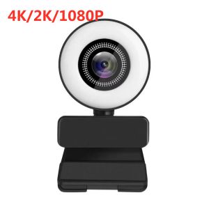 Webcams 4k / 2k / 1080p Autofocus LED Camera webcam HD avec microphone 3 niveaux Light Web kameras pour ordinateur PC enregistrement de webcam