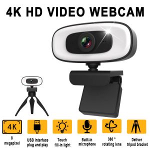 Webcams mini 4k webcam USB Computer 2k webcam pour ordinateur portable en direct en direct en streaming Full HD 1080p web caméra pour travailler avec un trépied microphone