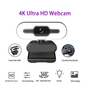 Webcams Nueva cámara web USB 4K ultra clara con micrófono para cámara de PC de escritorio Transmisión de videollamadas Conferencia Trabajo Luz de relleno Web CamL240105