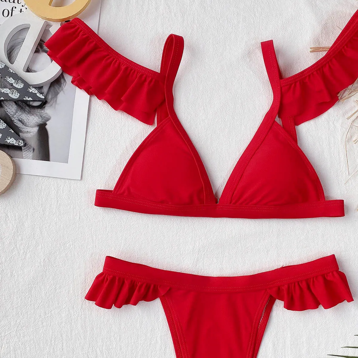 Mikro Bikini Seksi Bikini Set Thong Kadın Mayolar Kadınlar Için Fırfır