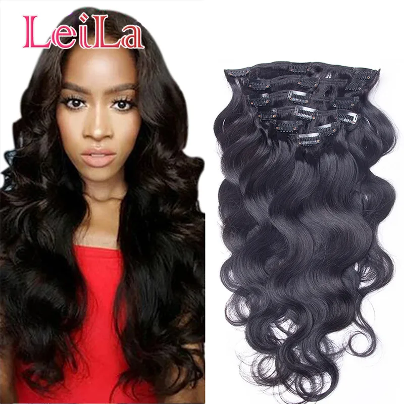 Indian Human Hair Clip In On Hair Extensions 100 140 G Body Wave Virgin