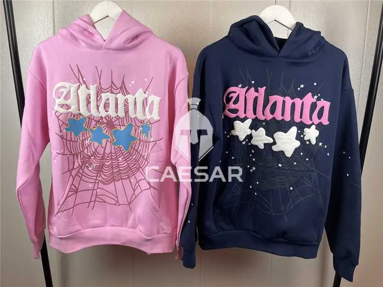 Men's Hoodies Sweatshirts Sweatshirts Spot Sp5der Spider Web Atlanta Foam Light Pink Navy Hoodie Sweatshirt