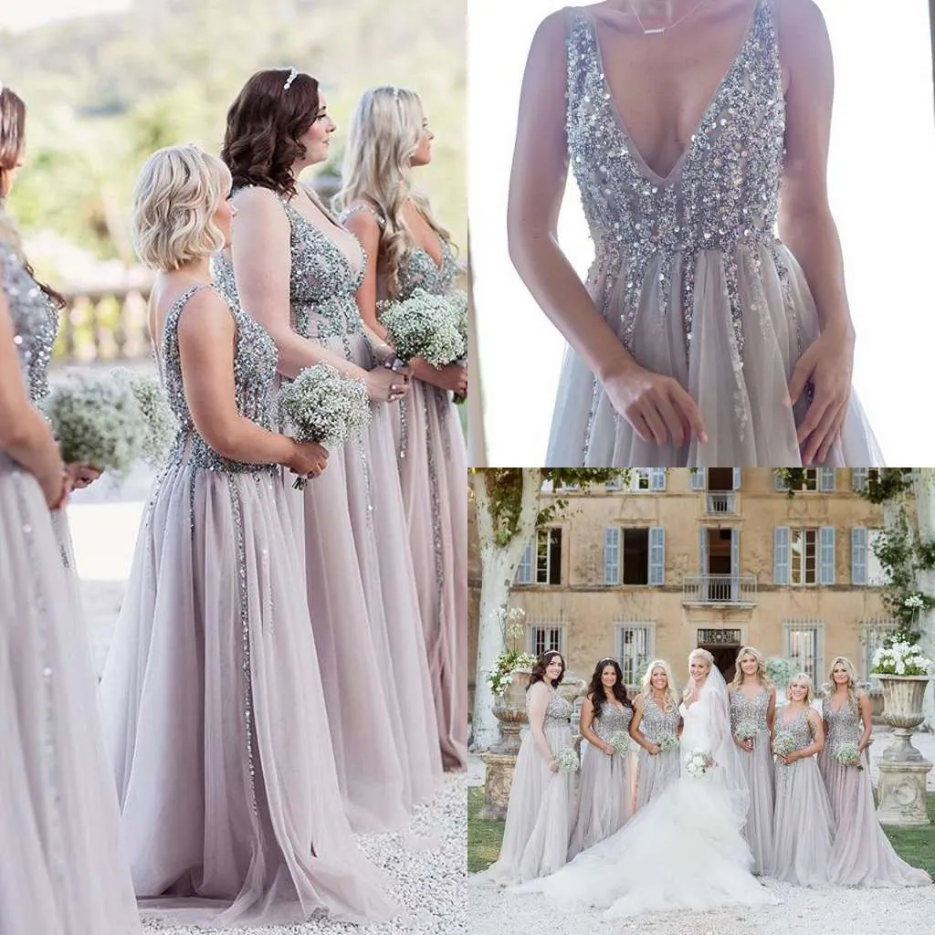 pink and silver bridesmaid dresses