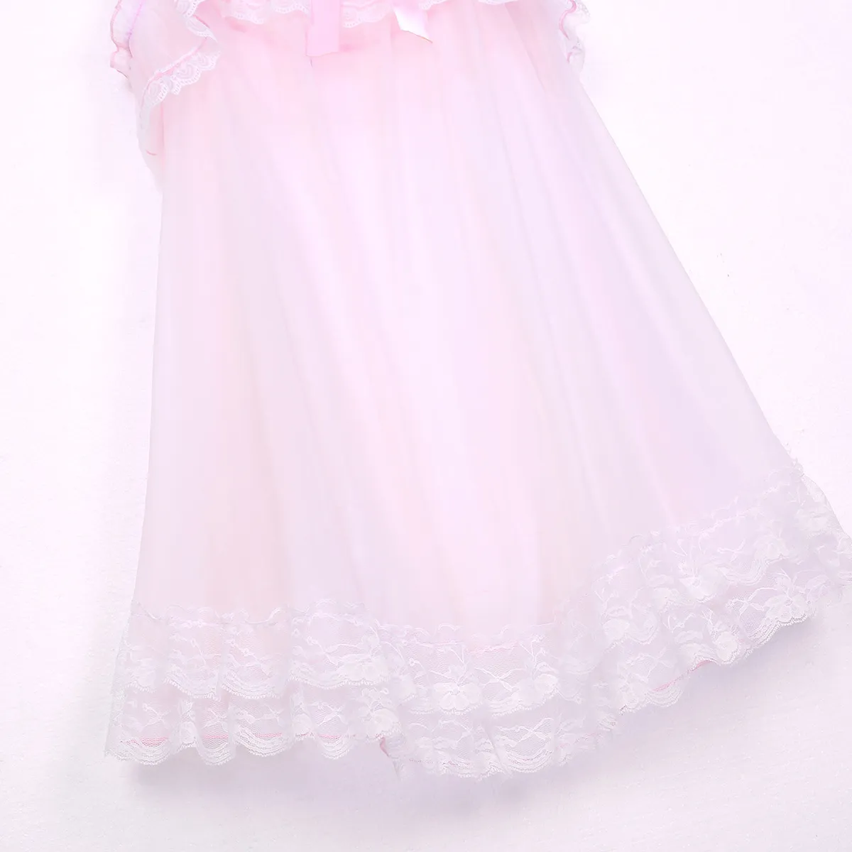 Mens Sheer See Through Lingerie Dress With Elastic Musette Tango Short Strap And Ruffled Lace