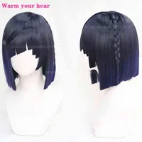 Yelan Wig Game Genshin Impact Gradient Short Cosplay Wigs With Braids Heat Resistant Hair Party Role Play Wig + a wig cap Y220512