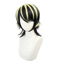 Nxy Cosplay Wigs Colored Cos Short Anime Wig Golden Highlights Headcover Human Hair Fringe Halloween 0607