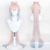 Game Genshin Impact Raiden Shogun Cosplay Wig Baal Wig Long Mixed Color Braids Heat Resistant Synthetic Hair Anime Wigs + WigCap Y220512