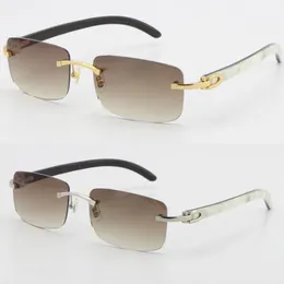 Wholesale Selling Rimless 8200757 Men Square Sunglasses Original White inside Black Buffalo horn Sun Glasses male and female UV400 Lens Frame Size: 56-18-140mm