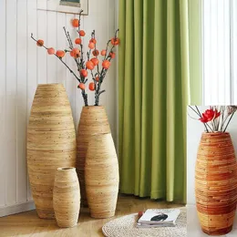 Vases Large Vase Home Decor Antique Bamboo Floor Living Room Decoration Big FloorHome Art Flower Pot Rustic