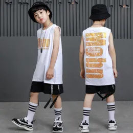 Kid Cool Loose Cotton Ballroom Jazz Hip Hop Dancing Competition Costumes T Shirt Tops Shorts For Girl Boy Dance Wear Outfits1