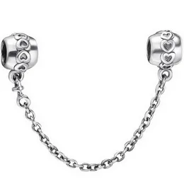 Discount pandora bracelet safety chains 925 Sterling Silver Charm Hearts Safety Chain European Floating Charms Silver Beads For Pandora Snake Chain Bracelet DIY Jewelry