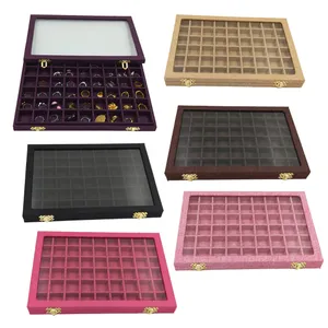 54 Mini Grids Clear Glass Lid Jewelry Tray Box Showcase Display Storage for Home Shop Counter Organizer Ring display box glasses M243O