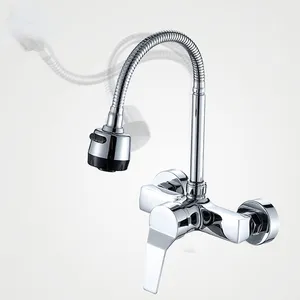 Stream Spray Bubbler Bathroom Kitchen Faucet Wall Mounted Dual Hole Hot and Cold Water Flexible Pipe Kitchen Mixer
