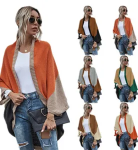 6 Colors Womens Sweaters Fashion Women Color Block Long Cardigan Autumn Winter Warm Knitted Green Sweater Elegant Vintage Jacket