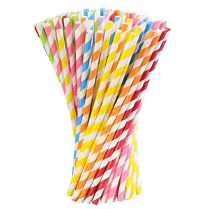 Biodegradable Colorful Stripes Paper Straws Pink Blue Yellow Drinking Straws Wedding Birthday Party Decoration Baby Shower Kids