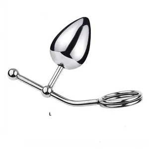 Gay Butt Plug Metal Anal Hook With Ball Penis Ring For Male Dilator Chastity Lock Cock Rings