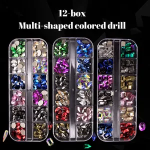 12grid big crystal acrylic Nail Art Rhinestones Set multi AB shape prismatic diamond Decorations manicure accessories kits box package NAR020