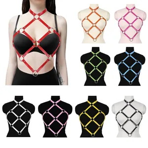 Punk Costume Goth Accessories Leather Bdsm Harness Belt Cage Bra Waist Suspender Size Tops Corset Harajuku Dress Dance Rave Clothing